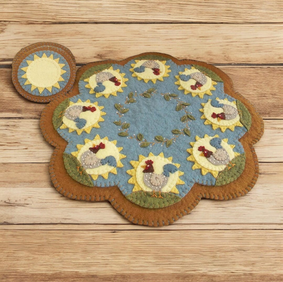 Pre-washed Wool Felt Penny Rug Kit - Retro Roosters - Penny Lane ...