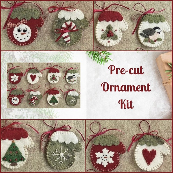 Pre-Cut Wool Blend Felt Mini Mittens Ornament Kit - Penny Lane Primitives