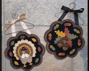 Pre-Washed Wool Felt Penny rug Kit - Simply Fall - Penny Lane Primitives TWO Mini Mats Kit