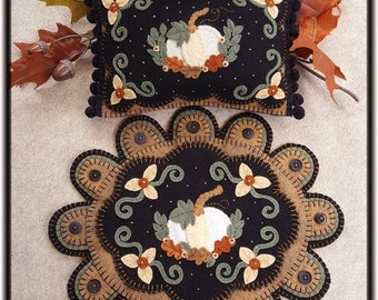 Pre-Washed Wool Felt Penny rug Kit - Autumn Twilight - Penny Lane Primitives Candle Mat and Pillow Kit