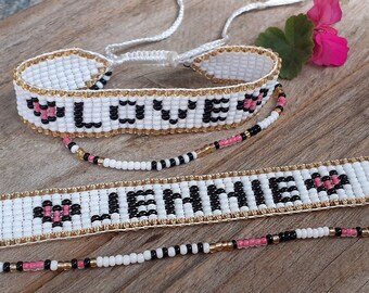 Custom word bracelet Beaded handwoven loom inscription bracelet Seed bead  double strand wristband Love Heart gift Personalized name jewelry