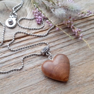Wood heart necklace Pendant on a chain for girlfriend beloved woman Romantic Valentines Day gift Carved natural juniper wooden small jewelry