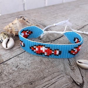 Percula clownfish beaded bracelet, Handwoven loom adjustable wristband, Beach seed bead jewelry with little ocellaris pisces,Friendship gift
