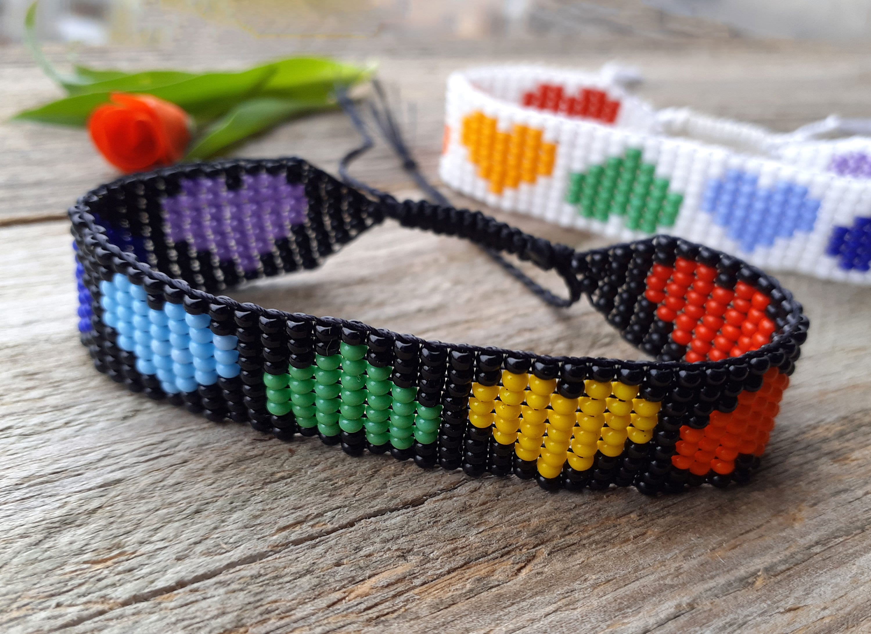 Rainbow Bracelet Woven Loom with Japanese Seed Beads Adjustable