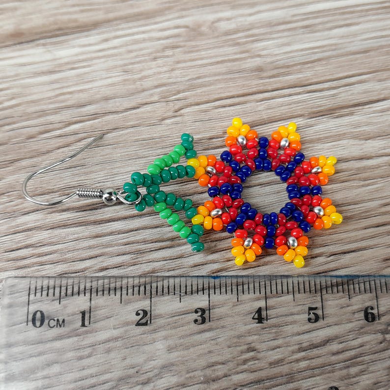 Bright Beaded Flower Earrings Bold Boho Jewelry Colorful Statement ...