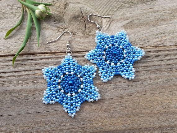 Light Blue Flower Earrings Large Beaded Earrings for Women