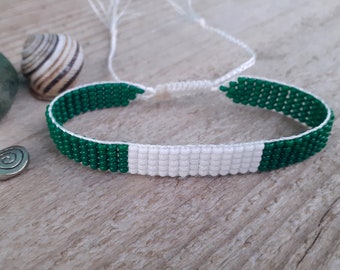 Beaded bracelet with Nigeria flag, Patriotic Nigerian wristband, Loomed handwoven bracelet, Seed bead jewelry, African state symbol bracelet