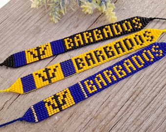 Barbados flag bracelet, Homesick beaded wristband, Loom handwoven armlet, Seed bead jewelry with country symbols, friendship memorable gift