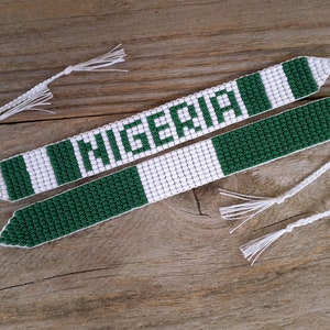 Nigeria Flag Bracelet, Patriotic Seed Bead Woven Wristband