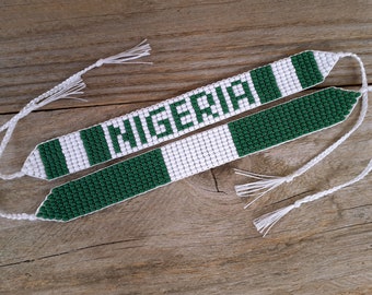 Nigeria flag bracelet, Patriotic beaded wristband, Loom handwoven bracelet, Seed bead inscription jewelry, African state symbol bracelet
