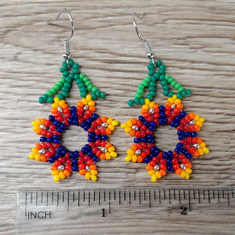 Bright Beaded Flower Earrings Bold Boho Jewelry Colorful Statement ...