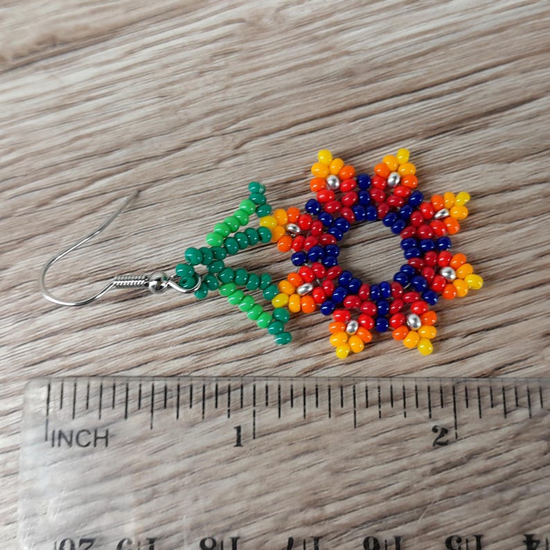 Bright Beaded Flower Earrings Bold Boho Jewelry Colorful Statement ...