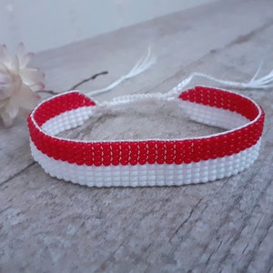Indonesia flag bracelet, Poland flag beaded wristband, Monaco flag seed bead bracelet,Loom handwoven jewelry,Memorable gift for the homesick