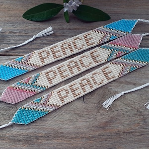Peace bracelet, Beaded friendship bracelet with inscription, Handwoven loom jewelry, Seed bead wristband with words, Gift for girl friend