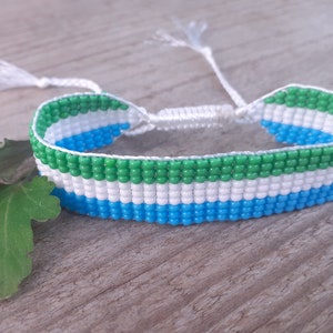 Sierra Leone flag bracelet, Patriotic beaded wristband, Loom handwoven seed bead jewelry, African country symbol,Custom flag friendship gift image 1