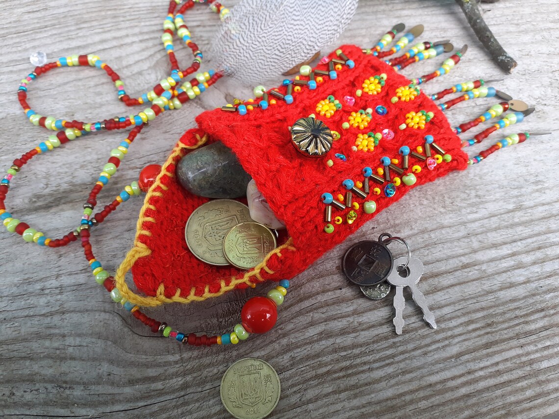 Red - Handmade 4 Pockets Cotton Jewelry Bag 26