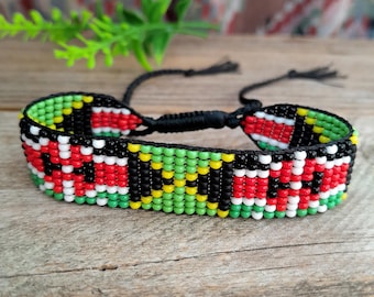 USA, Jamaica, Kenya Flags Bracelet – Beaded Loom Wristband – Hand Woven Flag Jewelry – Custom Seed Bead Armlet