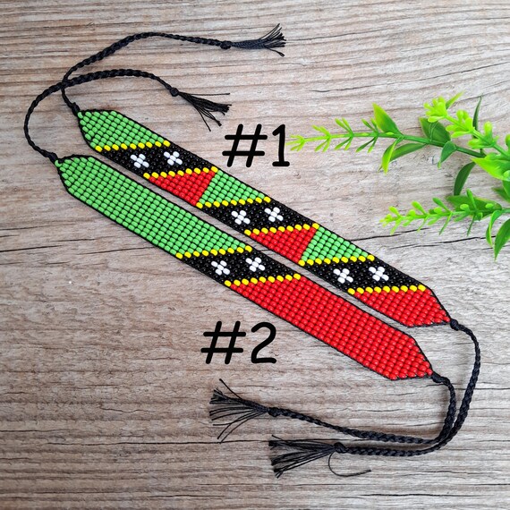 Saint Kitts and Nevis Flag Bracelet, Homesick Beaded Wristband