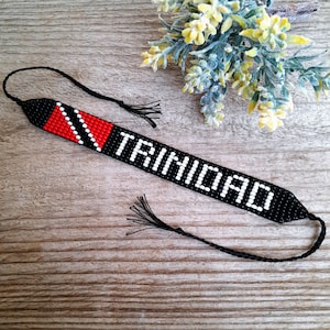 Trinidad and Tobago flag bracelet, Trinbago beaded wristband, Loom handwoven armlet, Caribbean Country seed bead jewelry, TNT memorable gift