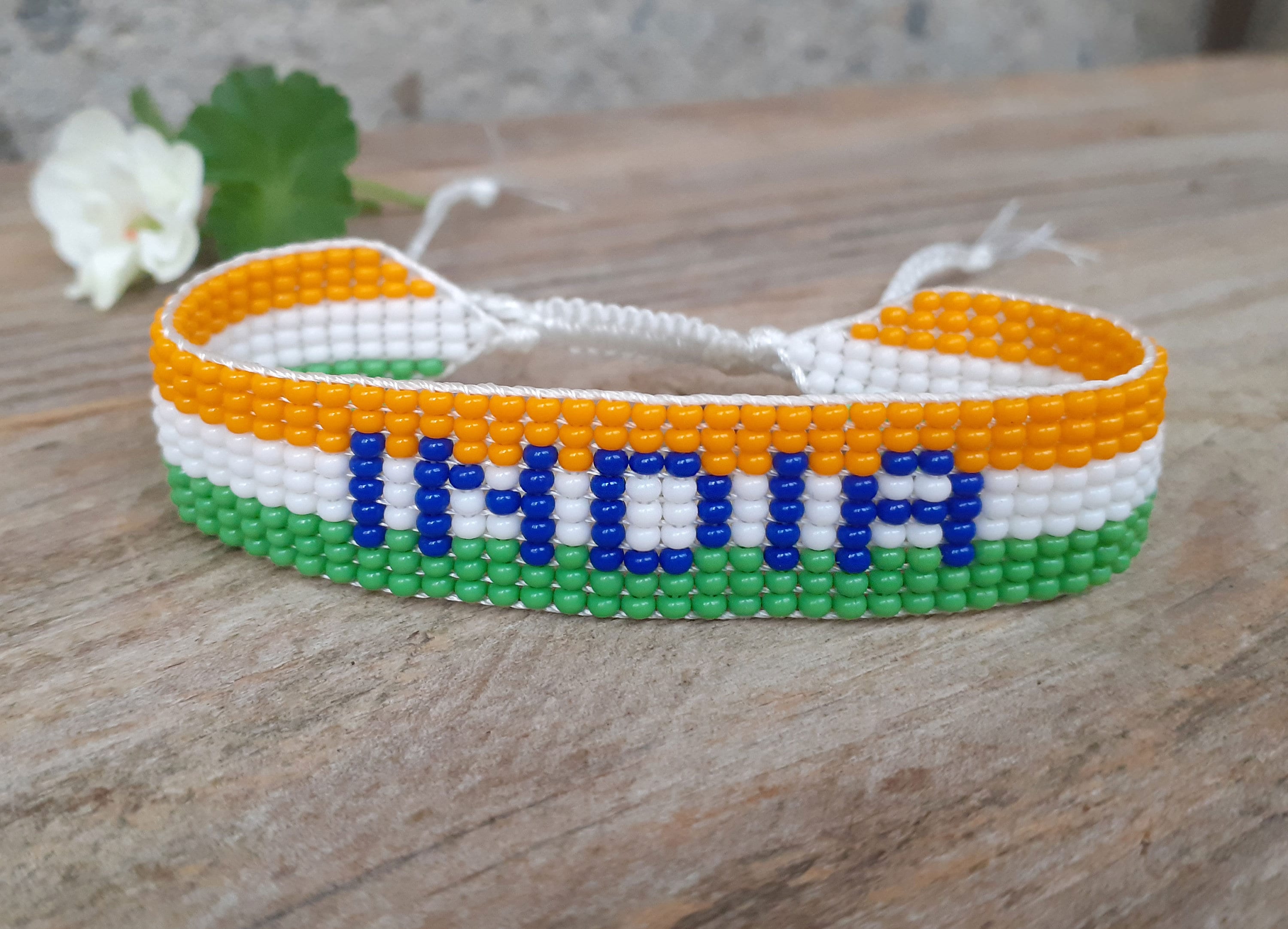 India Flag Bracelet, Patriotic Beaded Wristband, Loom