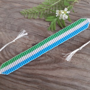 Sierra Leone flag bracelet, Patriotic beaded wristband, Loom handwoven seed bead jewelry, African country symbol,Custom flag friendship gift image 2