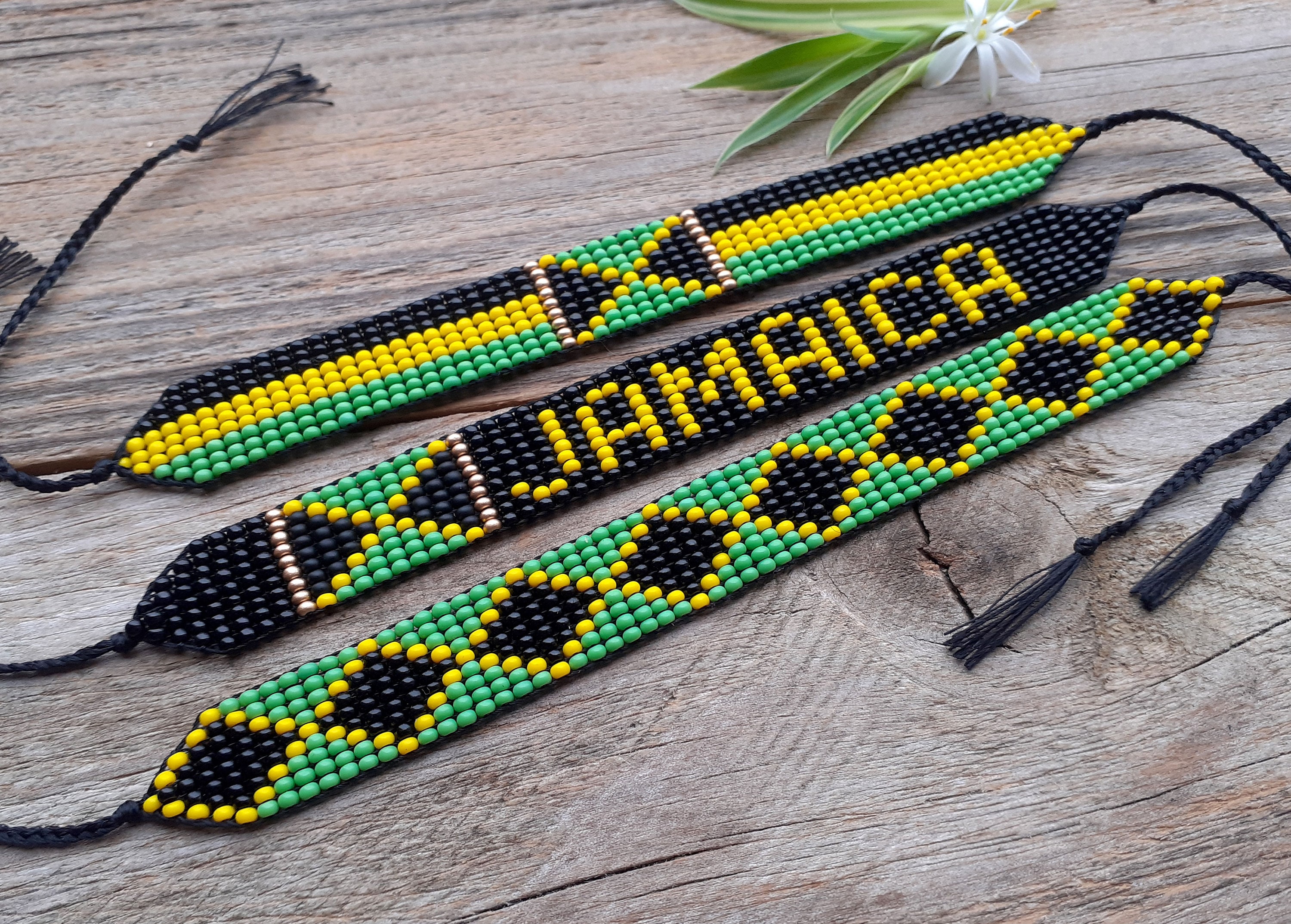 Jamaica Flag Bracelet Patriotic Beaded Wristband Loom Hand Etsy