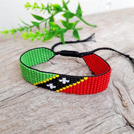 Saint Kitts and Nevis Flag Bracelet, Homesick Beaded Wristband