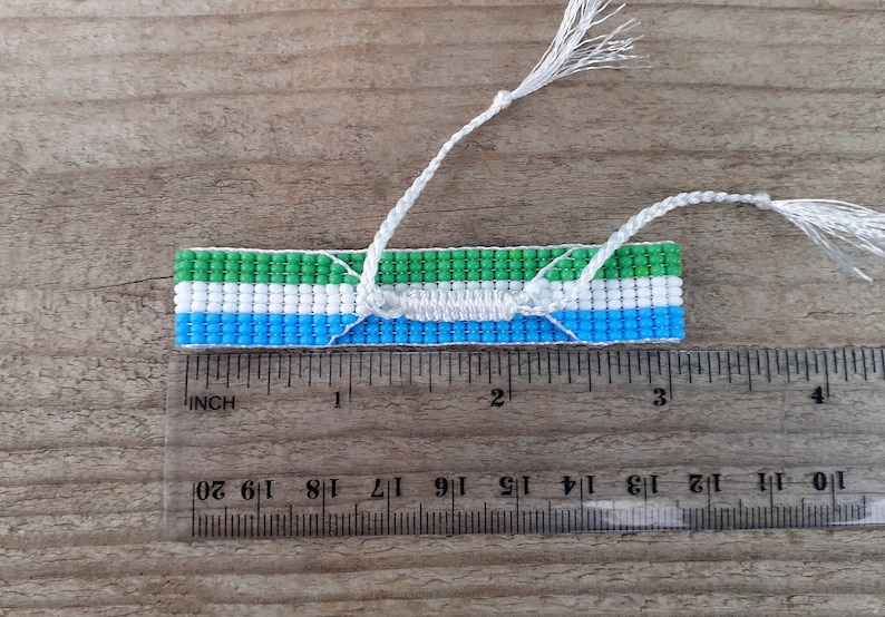 Sierra Leone flag bracelet, Patriotic beaded wristband, Loom handwoven seed bead jewelry, African country symbol,Custom flag friendship gift image 4