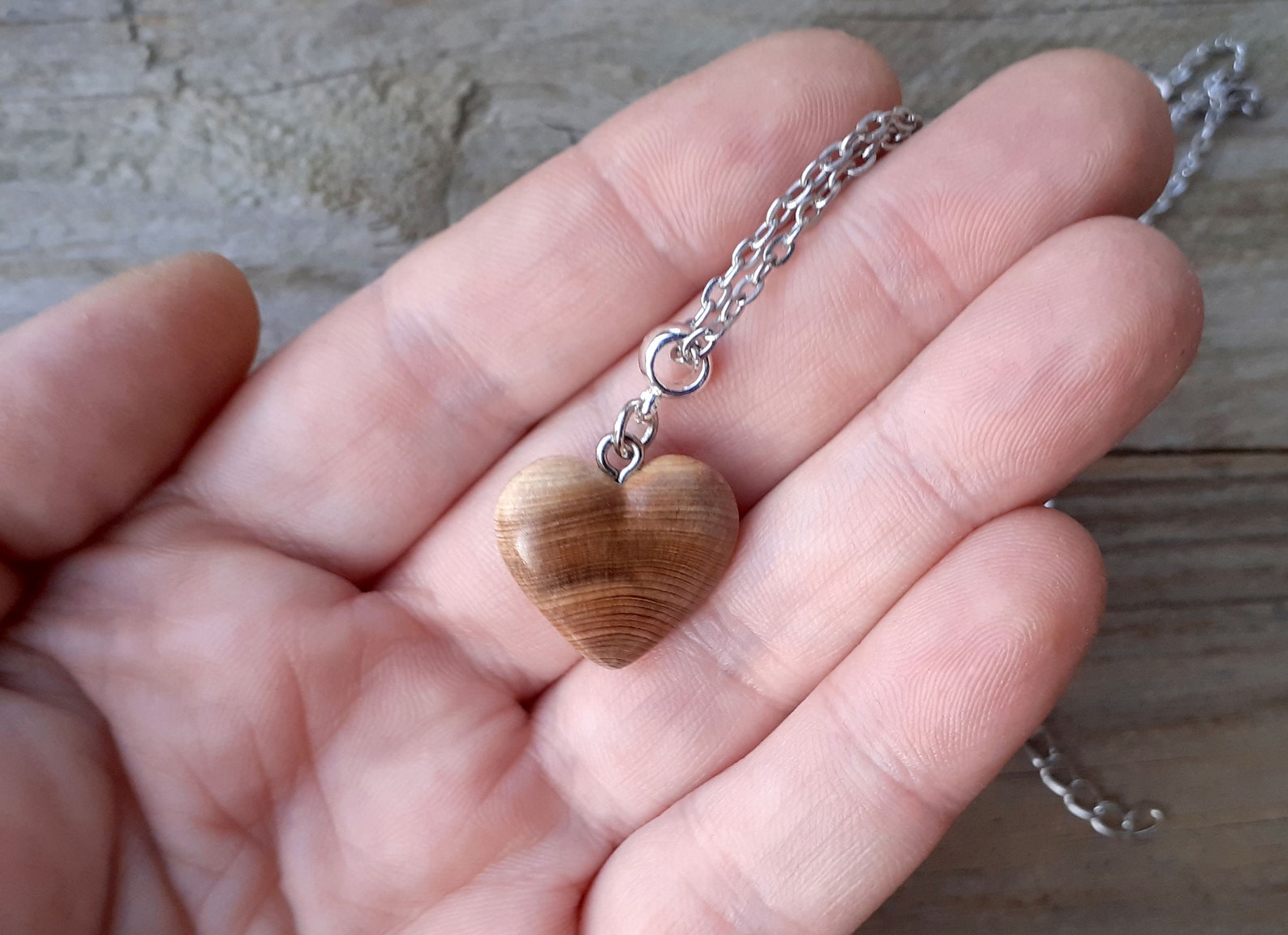 Wood heart necklace Pendant on a chain for girlfriend beloved Etsy