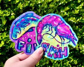 Fish and Shrimp Fih Shrih Meme Waterproof Stickers | Gifts for Nature Lovers
