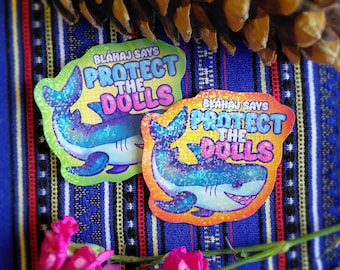 Trans Protect The Dolls Blahaj LGBTQ+ Sparkly Sticker | Queer Gifts