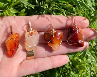 Carnelian Agate Necklace Carnelian Crystal Wire Wrapped Pendant