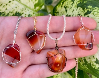 Carnelian Wire Wrap Necklace, Carnelian Crystal Necklace, Carnelian Necklace, Small Carnelian Necklace,Ethically Sourced