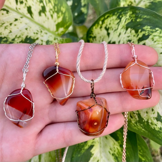 Raw Carnelian Natural Crystal Pendant Necklace Luna Tide