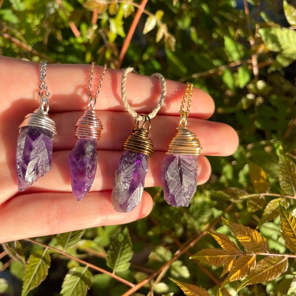 Raw Amethyst Wire Wrap Necklace, Amethyst Wire Wrap Necklace, Raw Deep Purple Amethyst Necklace, Wire Wrap Amethyst Pendant, Raw Amethyst