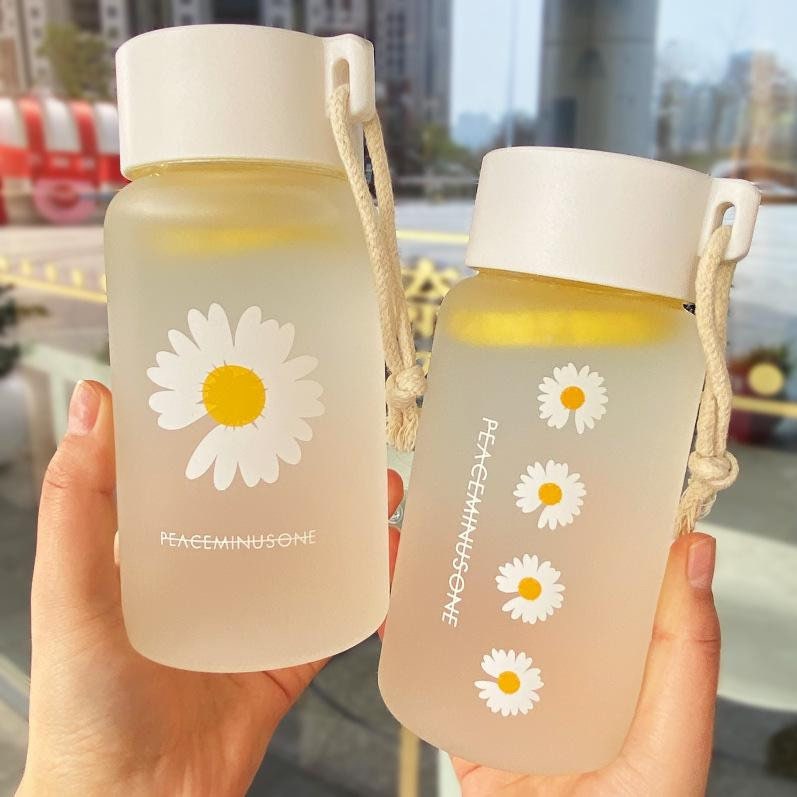 Botella de vidrio Kawaii Daisy Frosted / 500ml Kawaii Cute Etsy