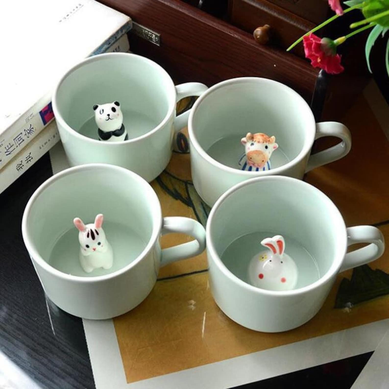 Peeking Animals Inside Mug 9 designs Animal Ceramic Mug Cat Etsy
