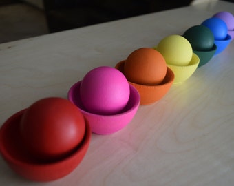 Vibrant 7-Piece Wooden Stacking Bowls & Matching Balls: Montessori-Inspired, Eco-Friendly Learning Toy for Kids