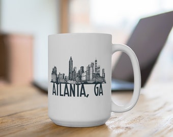 Atlanta Georgia 11 ounce Skyline Souvenir Coffee Mug Featuring the Georgia Peach 