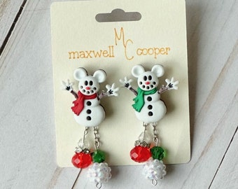 Mickey Snowman Earrings/Disney Inspired Earrings/Mickey Mouse Christmas/Disney Holiday Earrings/MVMCP/Snowman Earrings/Disney World Fashion