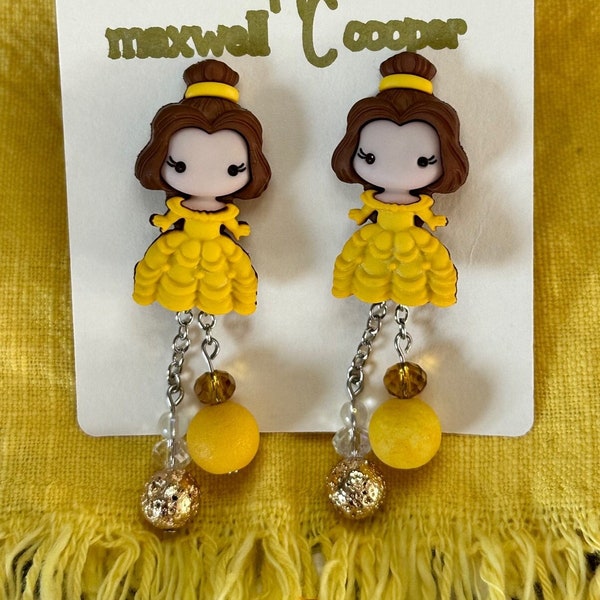 Belle Dangle Earrings/Beauty and the Beast/Disney Movie/Theme Park Fashion/Disney Princess/Disney World Fashion/Princess Earrings