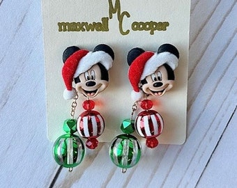 Mickey Mouse Christmas Earrings/Mickey Mouse Holiday Earrings/Christmas Party Earrings/MVMCP/Disney World Outfits/Disneyland Outfits/Santa