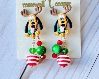 Pluto Reindeer Christmas Earrings/Pluto Holiday Earrings/Disney World Earrings/Disneyland Earrings/Theme Park Bling/MVMCP/Dog Earrings/