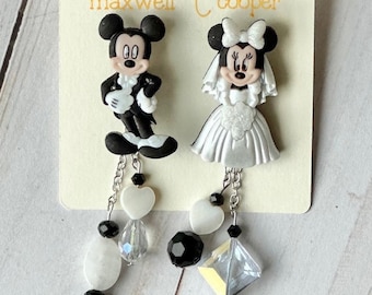 Mickey and Minnie Wedding Earrings/Mickey and Minnie Bachelorette Party/Wedding Day Earrings/Just Married Earrings/Disney World Honeymoon