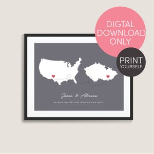 Personalized Long Distance Love Map / Long Distance Relationship / Where We Met Map / Long Distance Postcard / DIGITAL DOWNLOAD