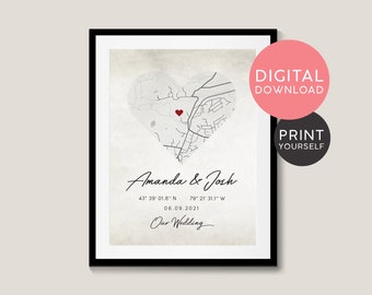 Wedding Gift / Our Wedding / Personalized Map of any Location / Friends Wedding / Anniversary Gift /  DIGITAL DOWNLOAD