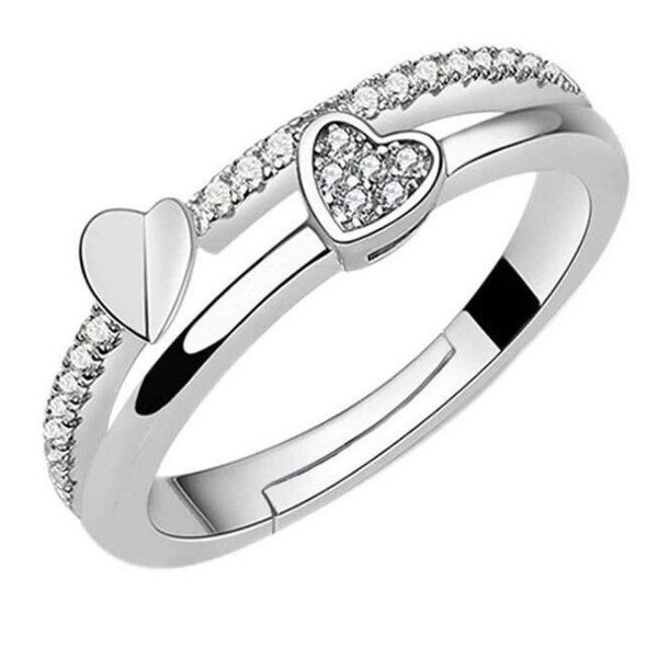 Bague de cœur en argent sterling, bague de cœur en argent, bague empilable en cœur, cadeaux de Saint-Valentin pour elle, bague de cœur réglable, bague de cœur Cz