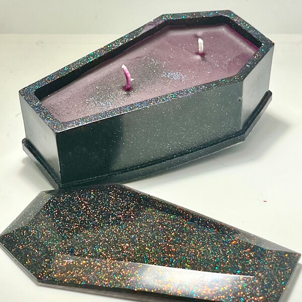 Glittery Scented Coffin Candle / world goth day/ gothic/ dark aesthetic/ Glitter