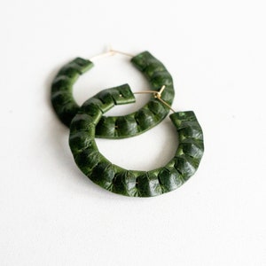 The Circlet Hoops in Evergreen | Leather Earrings | Statement Earrings | Sculptural Jewelry | Gold Filled | Materiality