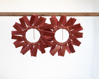 The Windmill in Cardinal | Leather Earrings | Red Earrings | Statement Earrings | Gold Filled | Materiality